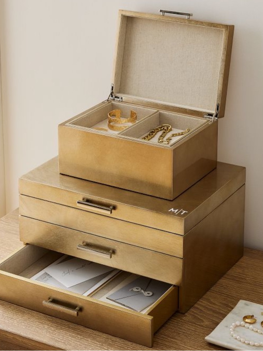 West Elm Mid-Century Modern Luxe Champagne Jewelry Box ✨💫